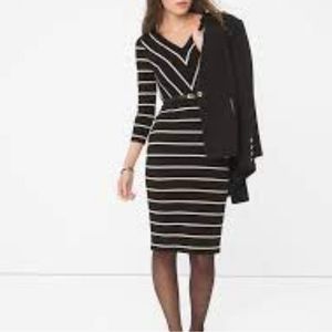 White House Black Market Black and White Striped Midi Dress